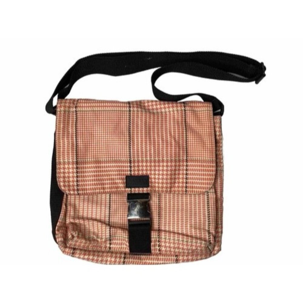 Vintage Ralph Lauren Crossbody Bag Purse Pink Houndstooth 4 Pockets - READ